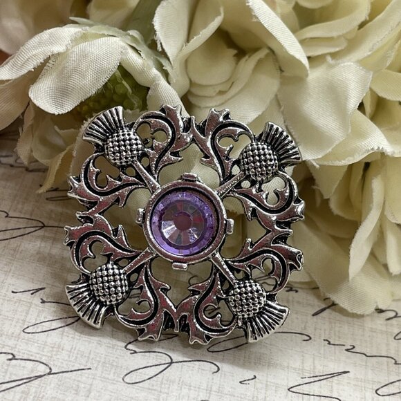 Thistle Pin Silver Flower Scotland Classic Brooch Hat Pin Scarf jewelry Purple - Picture 4 of 15